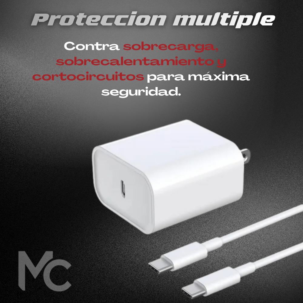 ⚡ Cargador Rápido USB-C 20W con Cable USB-C a USB-C