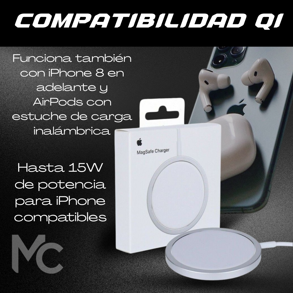 ⚡ Cargador MagSafe Inalámbrico – Compatible con iPhone y AirPods