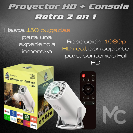 🔥 Proyector HD + Consola Retro 2 en 1 – Cine y diversión en una sola pantalla